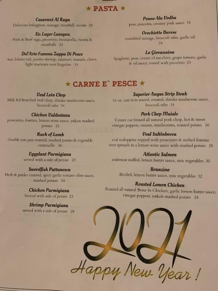 Menu at Del' Arte Restaurant, Orangeburg