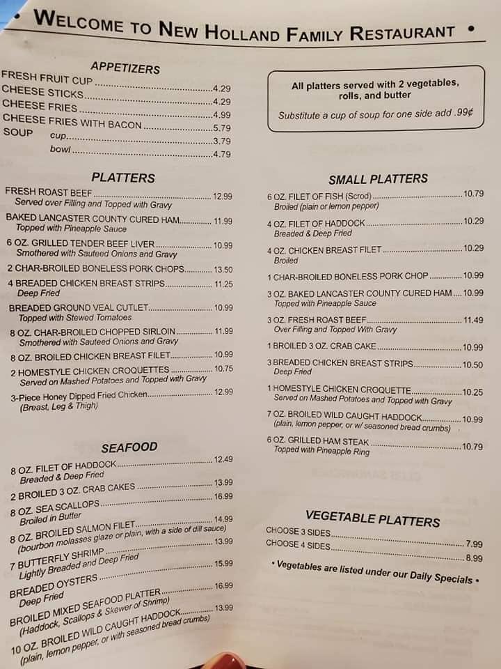 Menu at New Holland Family Restaurant, New Holland