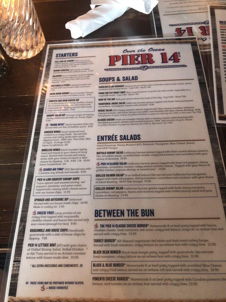 Menu at Pier 14 Seafood Restaurant, Gift Shop, and Fishing Pier, Myrtle