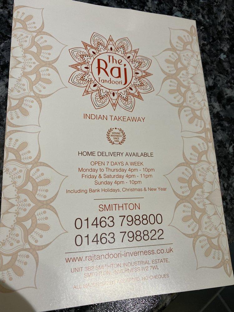Menu at THE RAJ TANDOORI fast food, Inverness