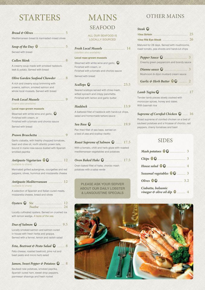 Menu at The Olive Garden restaurant, Oban