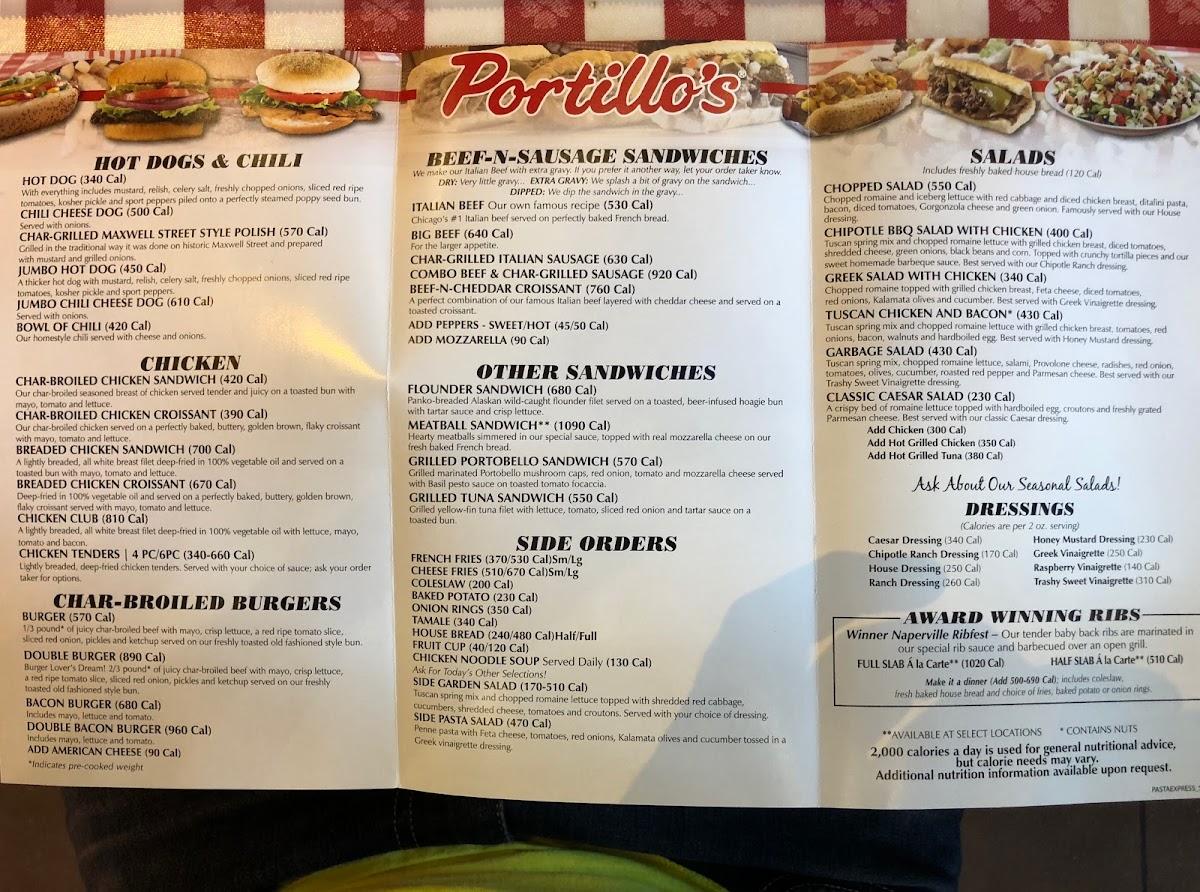 Menu at Portillo's Woodbury restaurant, Woodbury