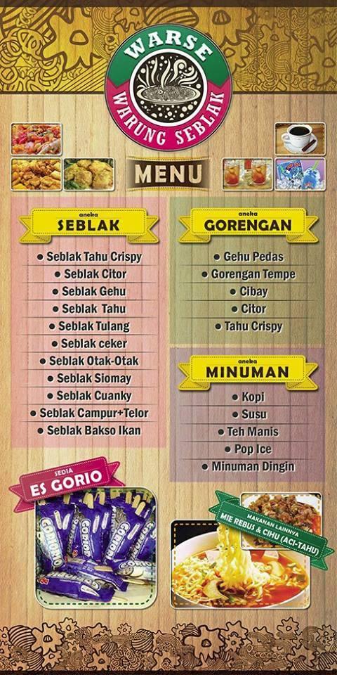 Menu at Warse Warung Seblak restaurant, Ciwidey