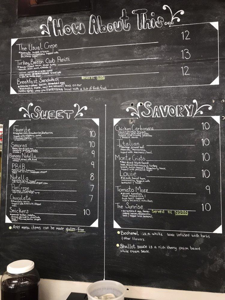 Menu at cowboy crepes cafe, Rock Springs
