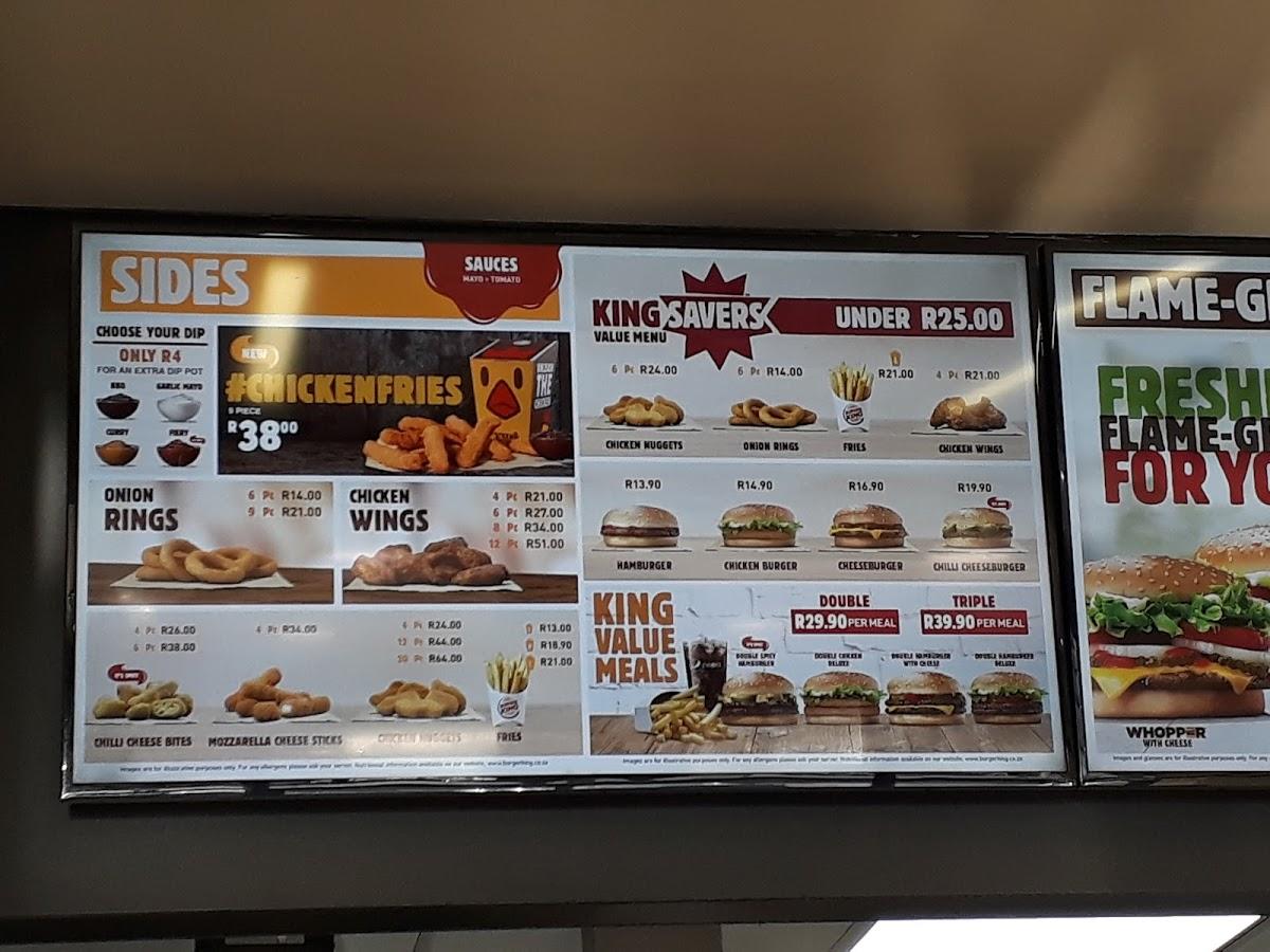 Menu at Burger King Goudkop restaurant, Klerksdorp