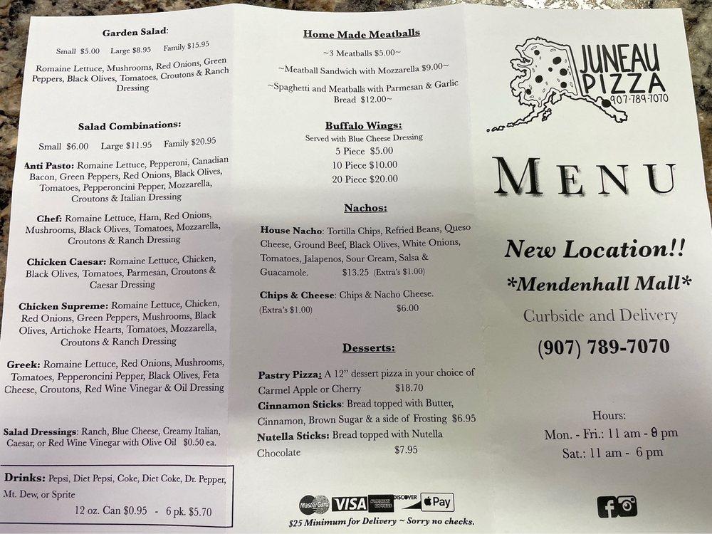 Menu at Juneau Pizza pizzeria, Juneau