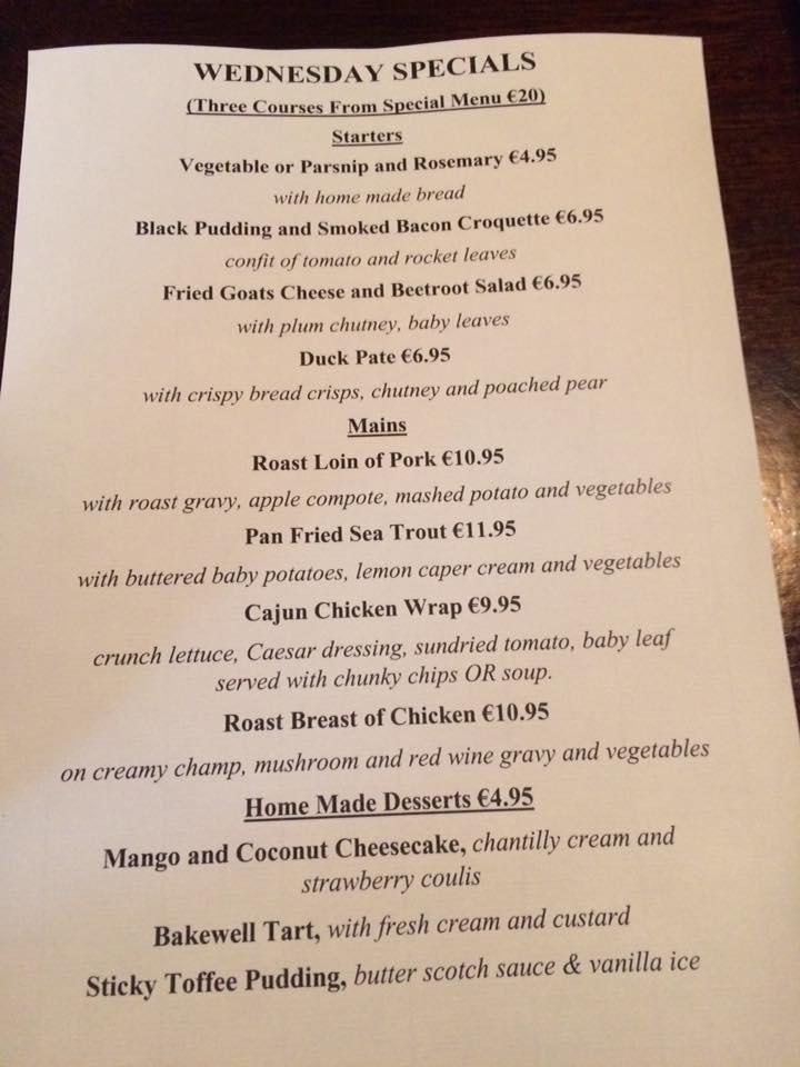 Menu at Regan's Gastro Pub and Restaurant, Roscommon