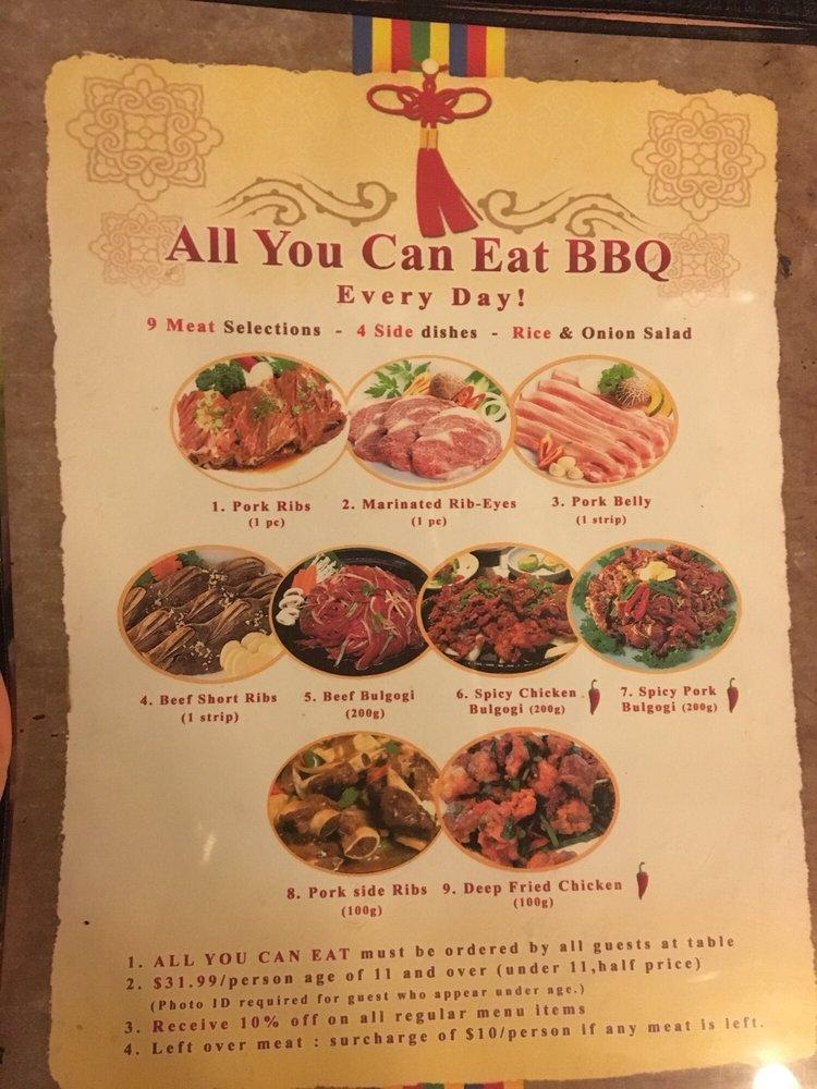 Menu at Seoul Korean BBQ, Calgary
