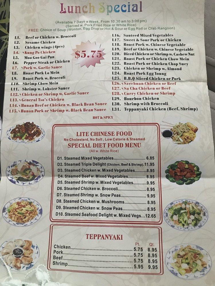 Menu at China King restaurant, Union
