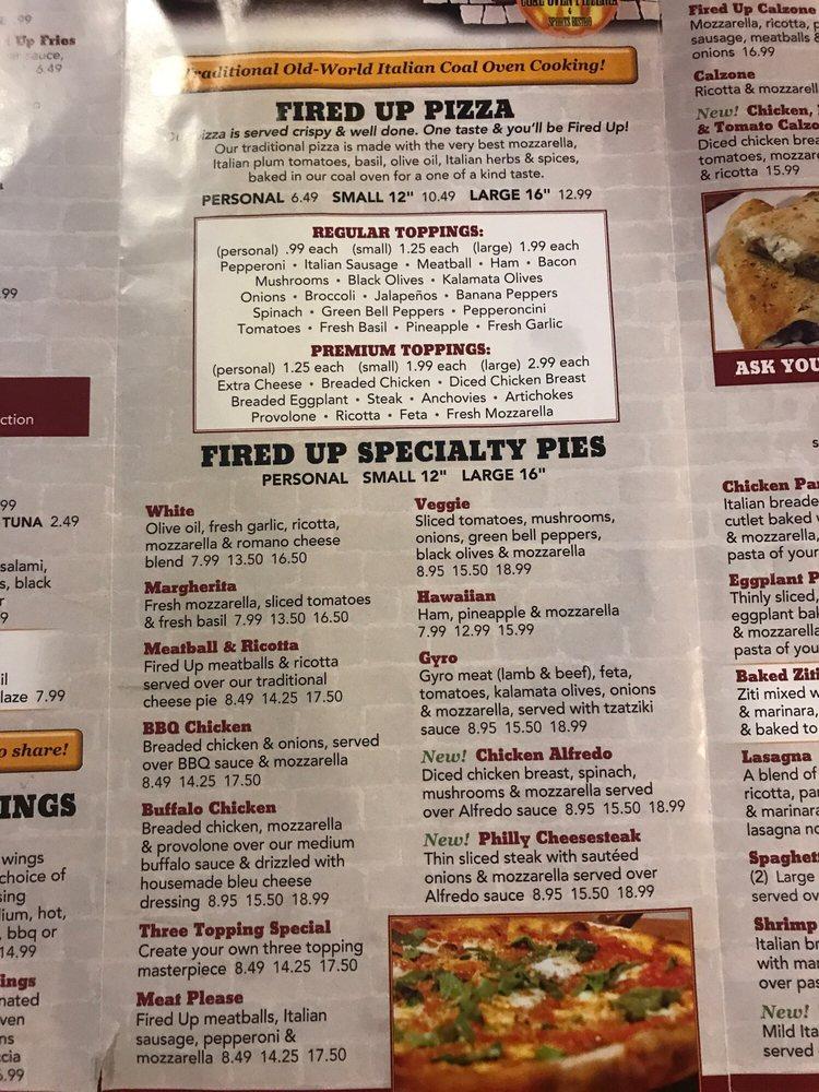 Menu At Fired Up Coal Oven Pizzeria, Palm Bay