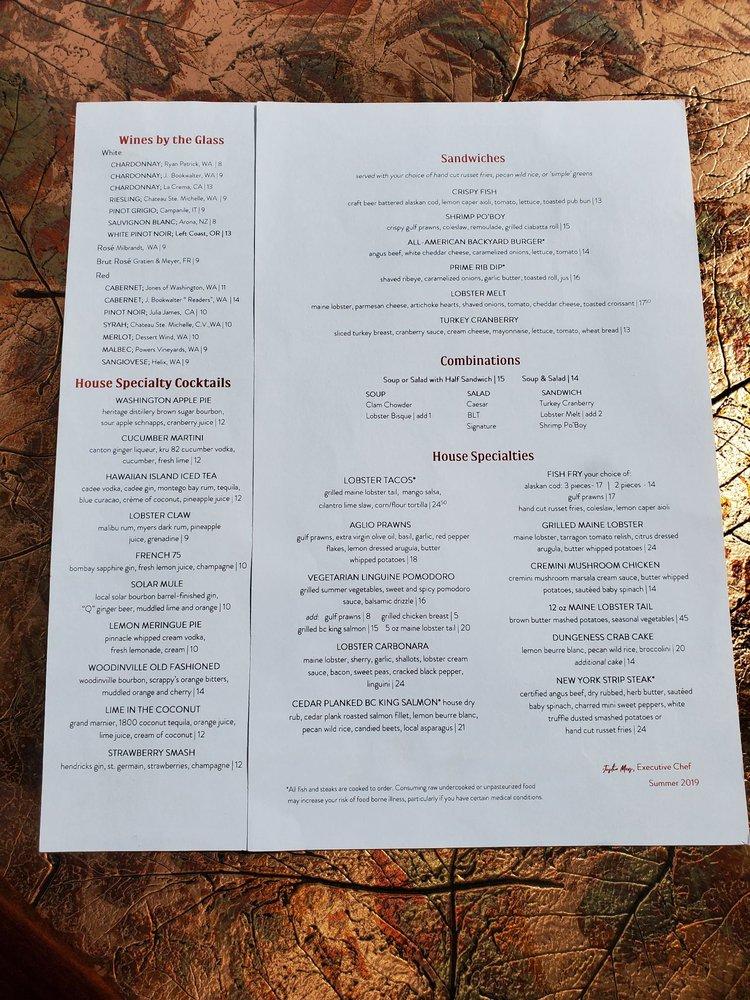 Menu at Lobster Shop restaurant, Ruston Way
