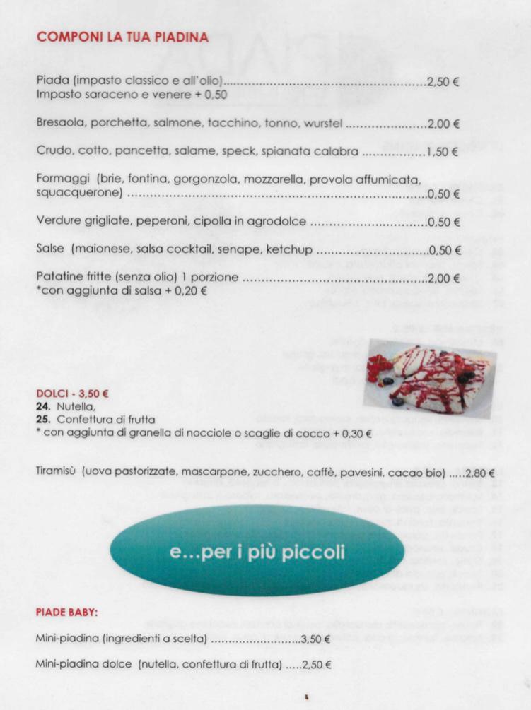 Menu At Piada Trepuntozero Cassina De Pecchi Restaurant Cassina De Pecchi 6596