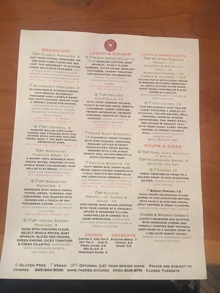 Menu at The Red Dot Vegetarian Kitchen restaurant, Wurtsboro