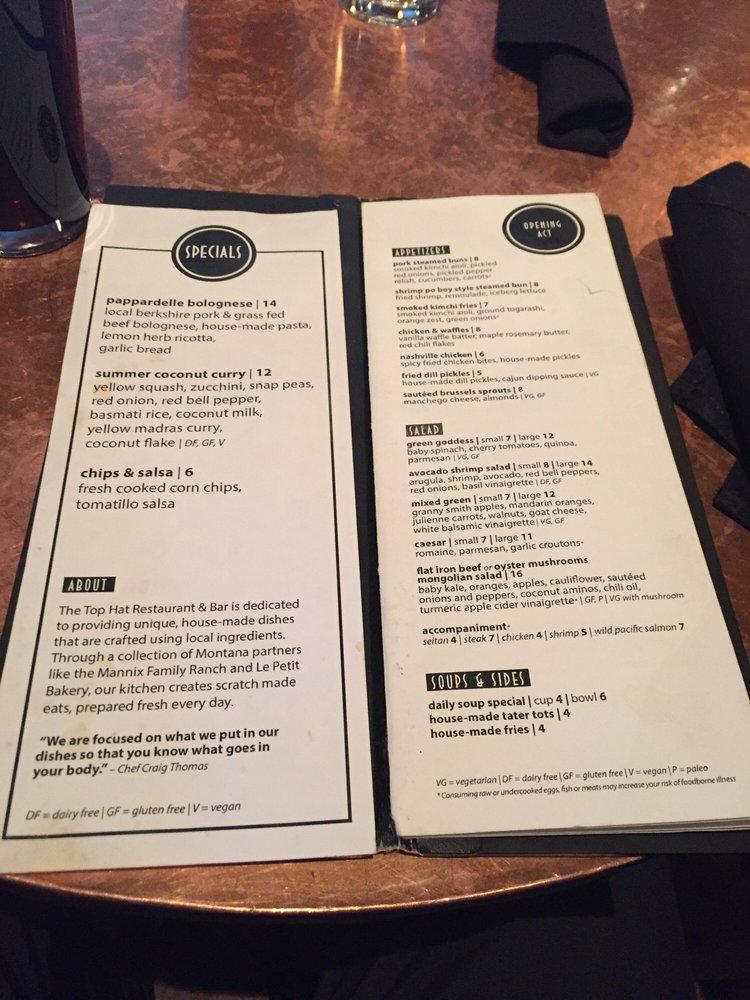 Menu at Top Hat pub & bar, Missoula