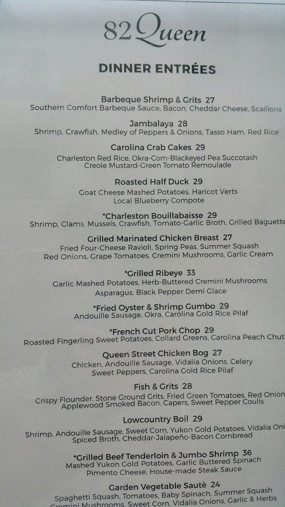 Menu at 82 Queen restaurant, Charleston