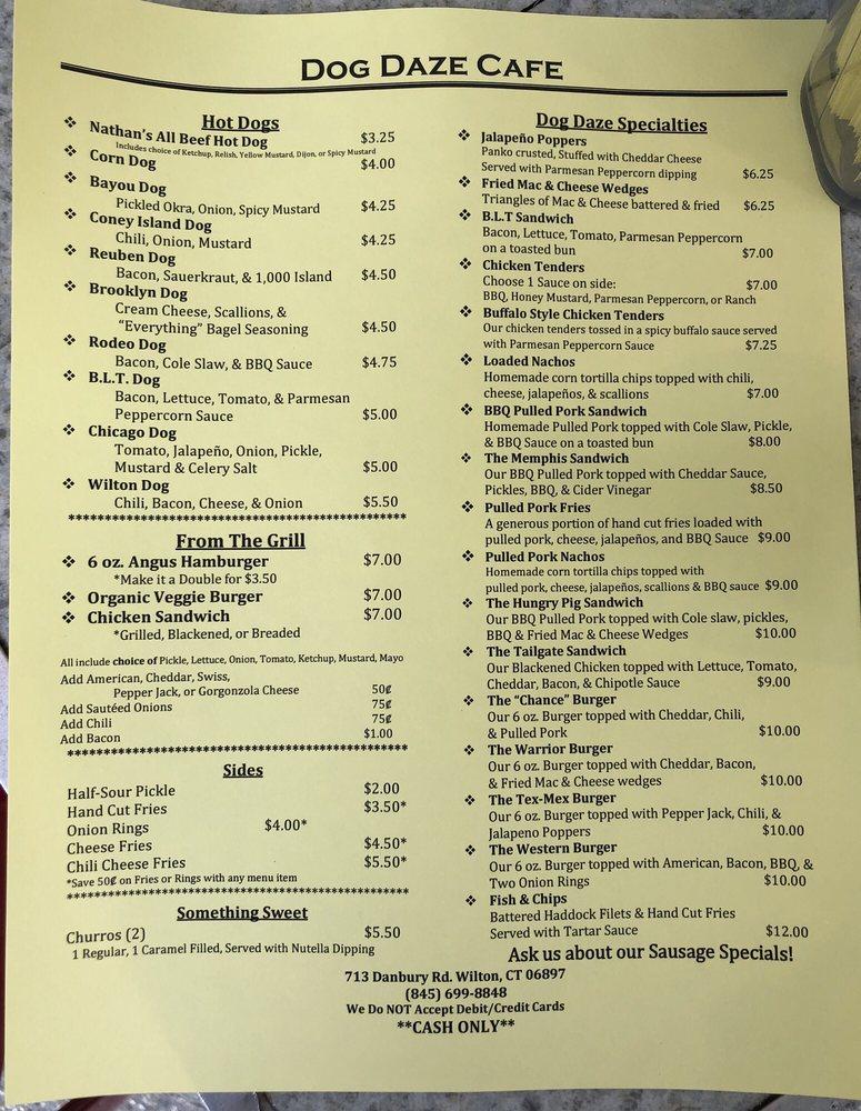 Menu at Dog Daze Cafe, Wilton