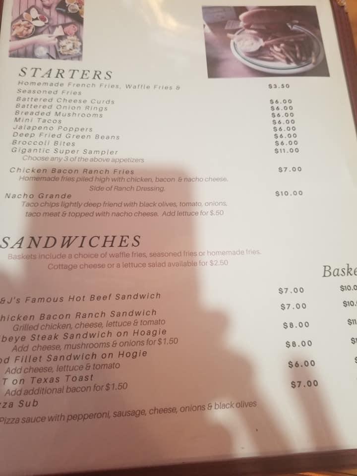 Menu at J & J's Sports Bar & Grill, Cadott
