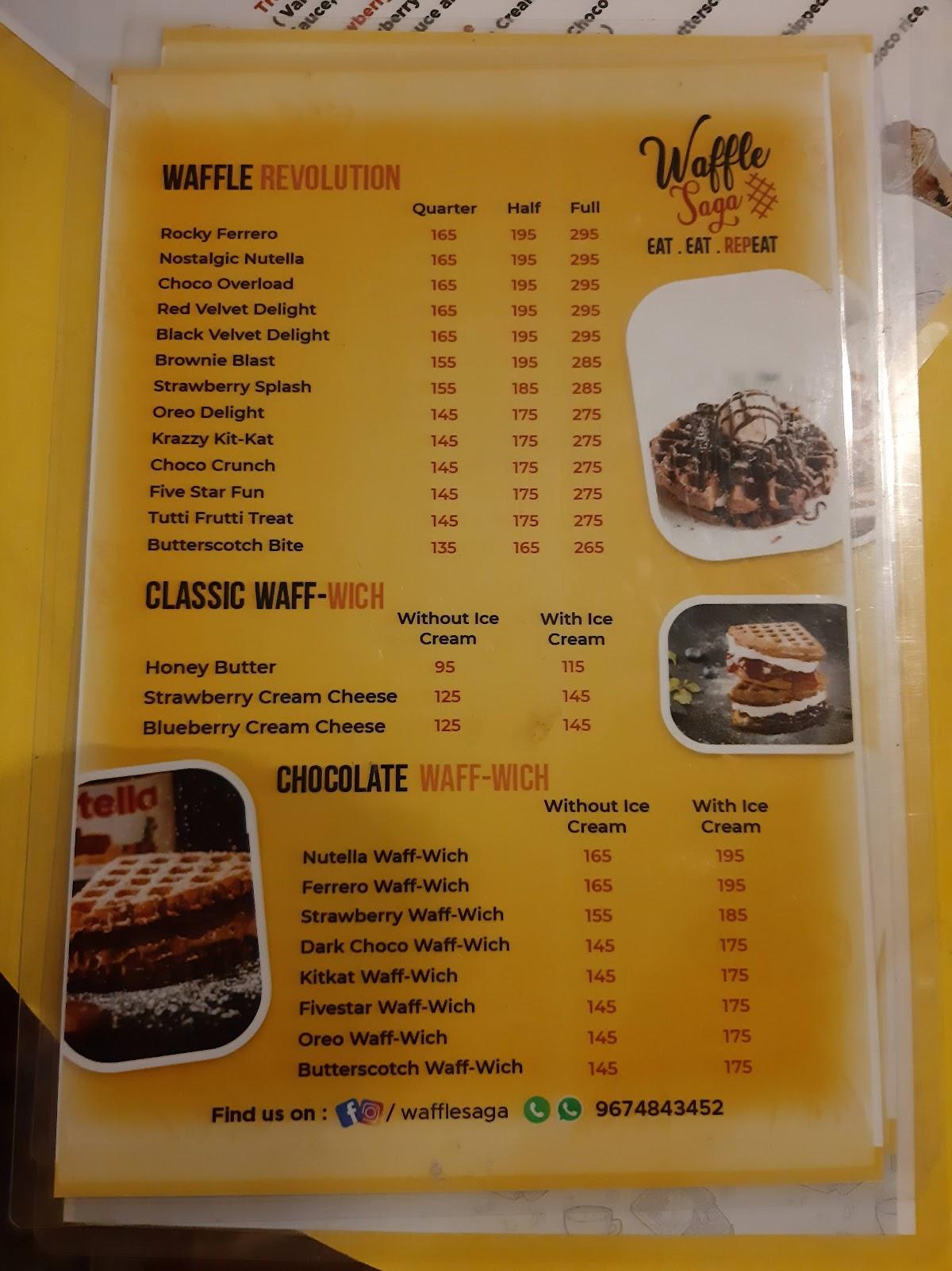 Menu at Waffle Saga, India