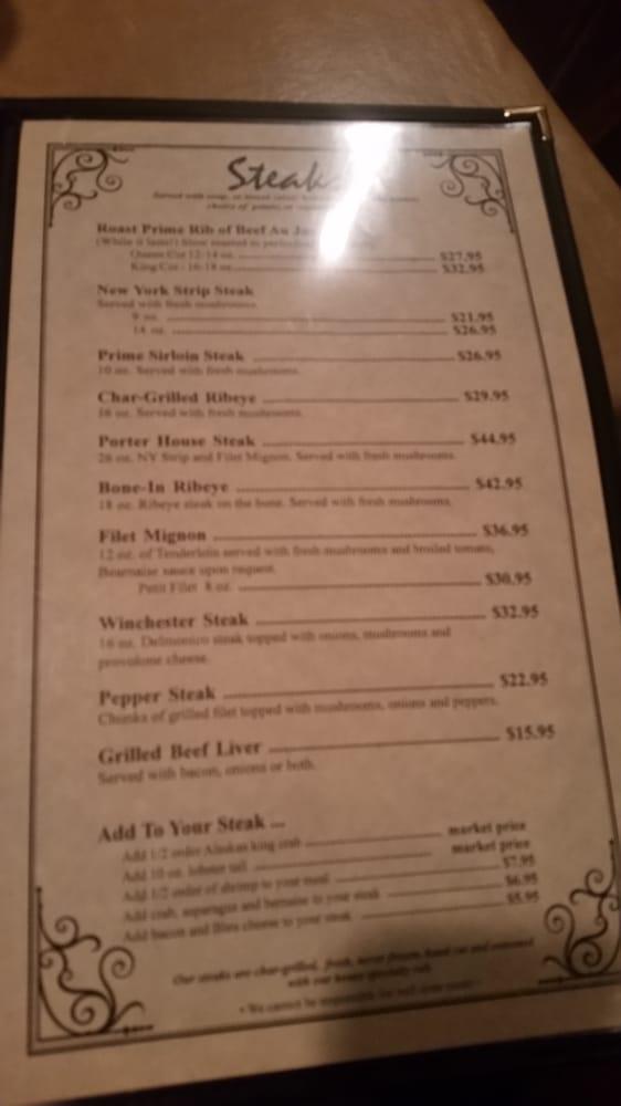 Menu at Winchester Steakhouse, Buffalo