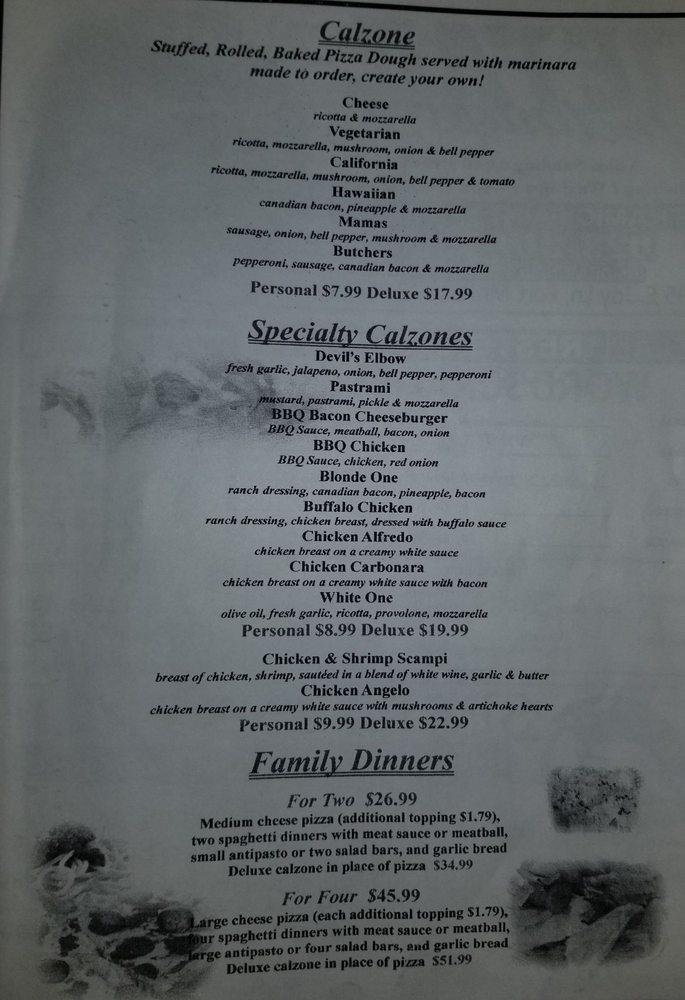 Menu at D'Angelo's Italian Restaurant, Bullhead City