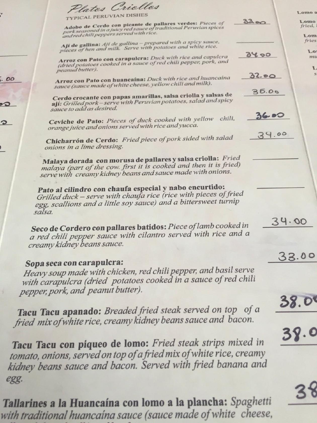 Carta del restaurante La Olla del Juanita, San Juan Bautista