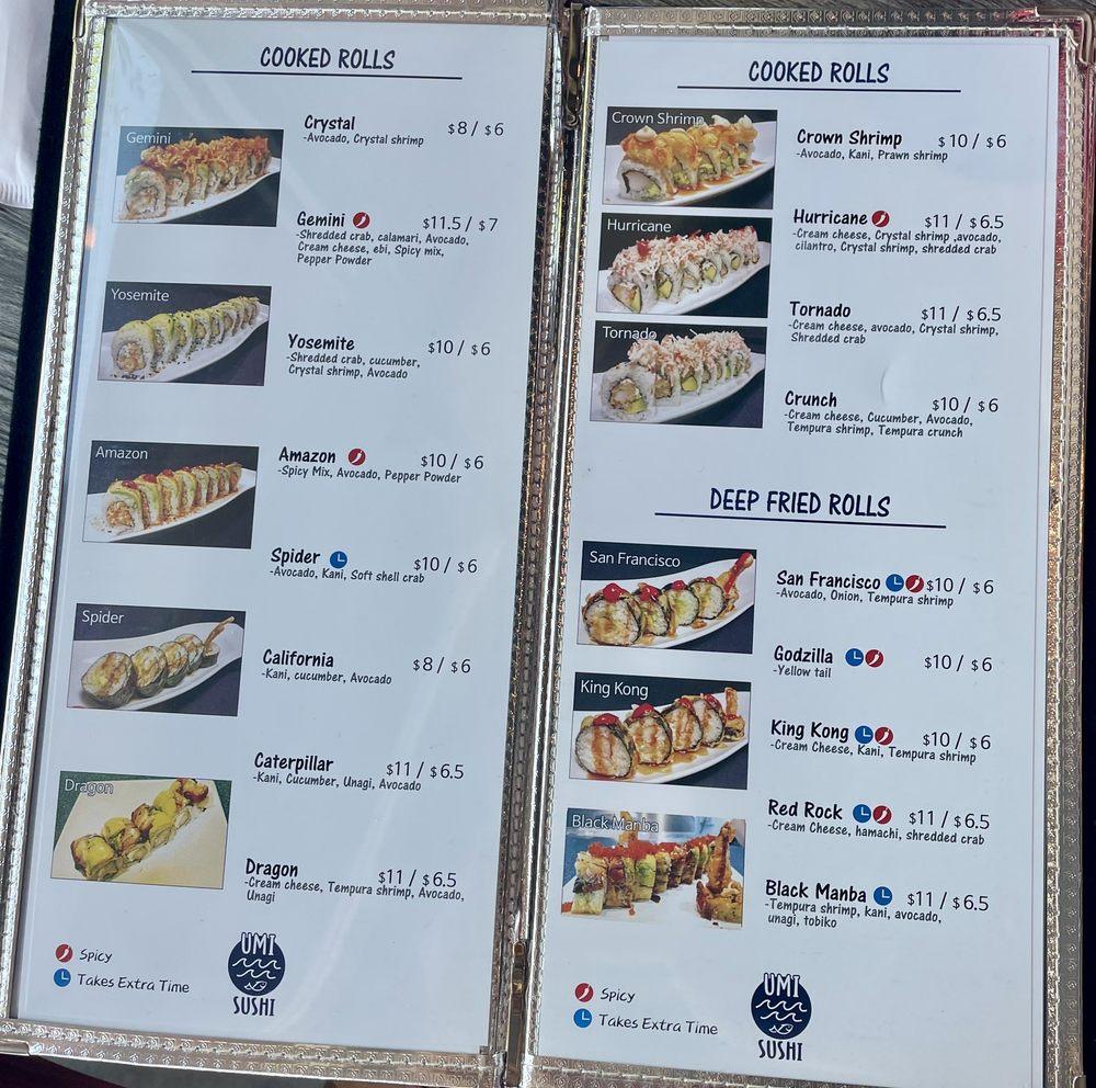 Menu At Umi Sushi Restaurant Reno