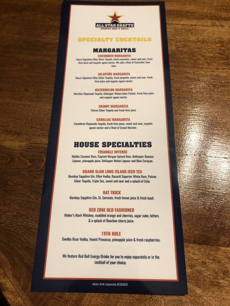 Menu at All Star Drafts Sports Bar & Grill, Corona