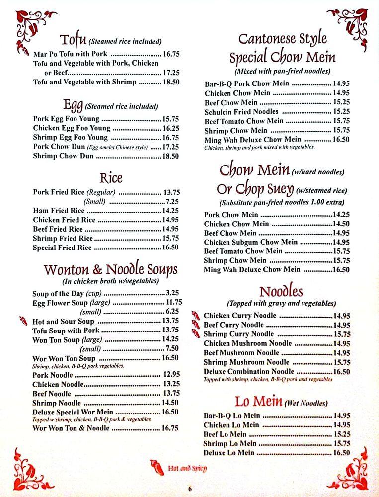 Menu at Ming Wah Restaurant, Spokane