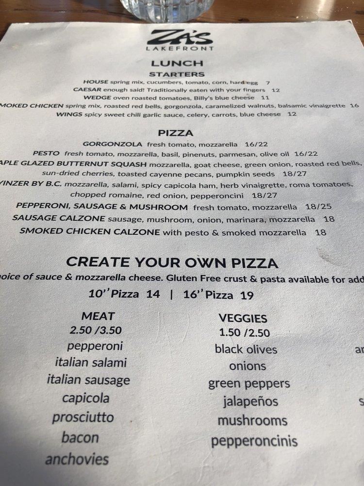 Menu At Za's Lakefront Pub & Bar, Tahoe City