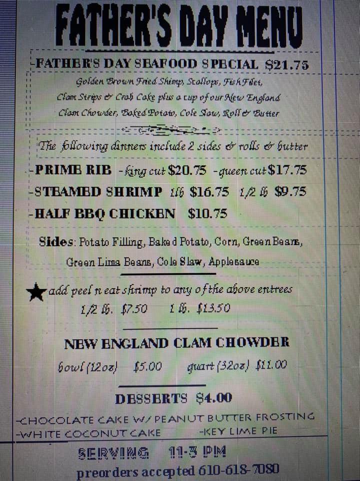 Menu at Pike Township Sportsmen's Association club, USA