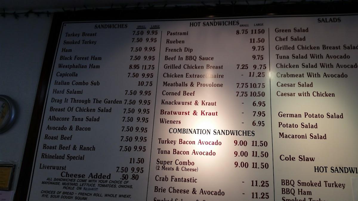 Menu at Rhineland Deli, Thousand Oaks, 1817 E Thousand Oaks Blvd