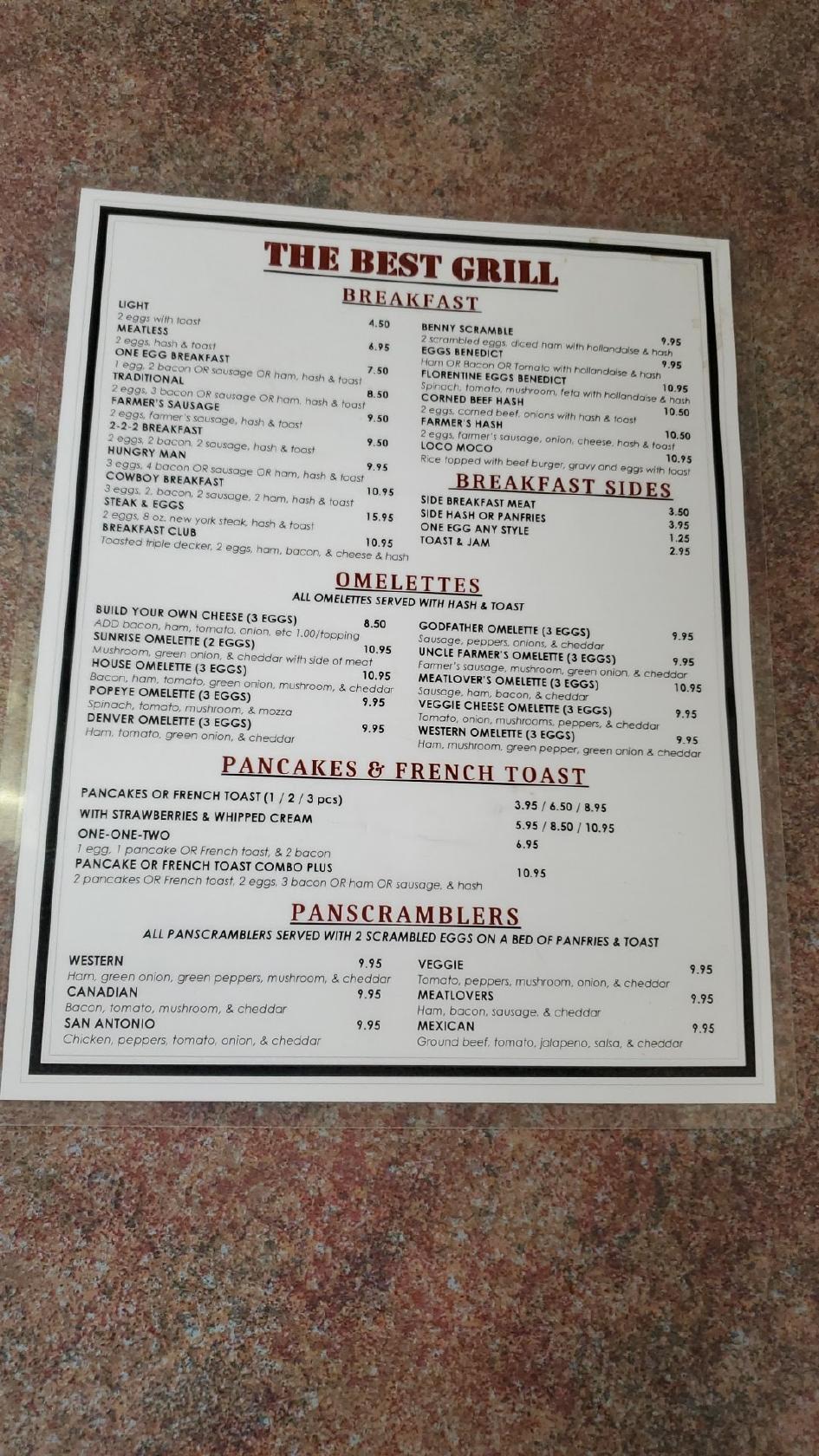 Menu at The Best Grill restaurant, Langley Township