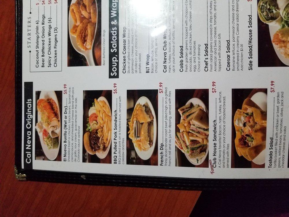 Menu at Top Deck restaurant, Reno