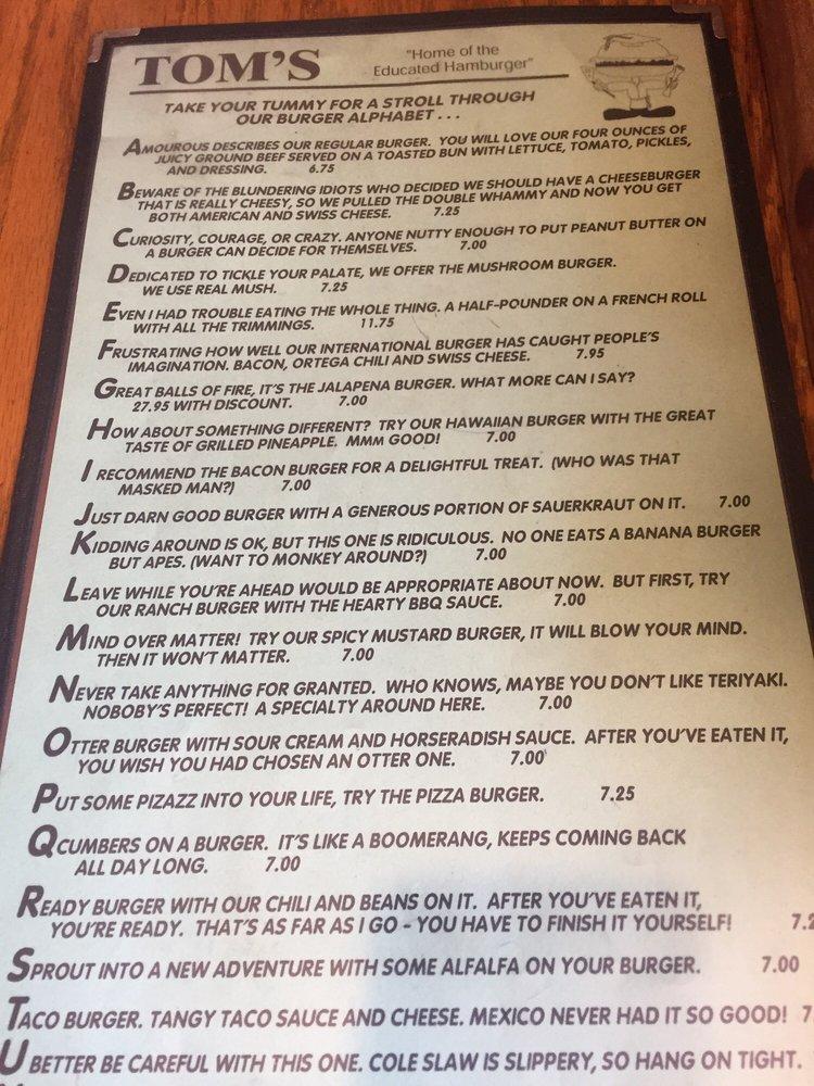 Menu at Tom's restaurant, Lompoc, 115 E College Ave 13
