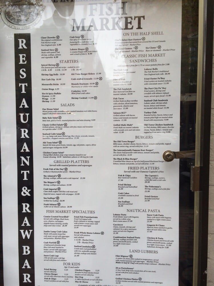 Menu at Fish Market Restaurant, Alexandria, 105 King St