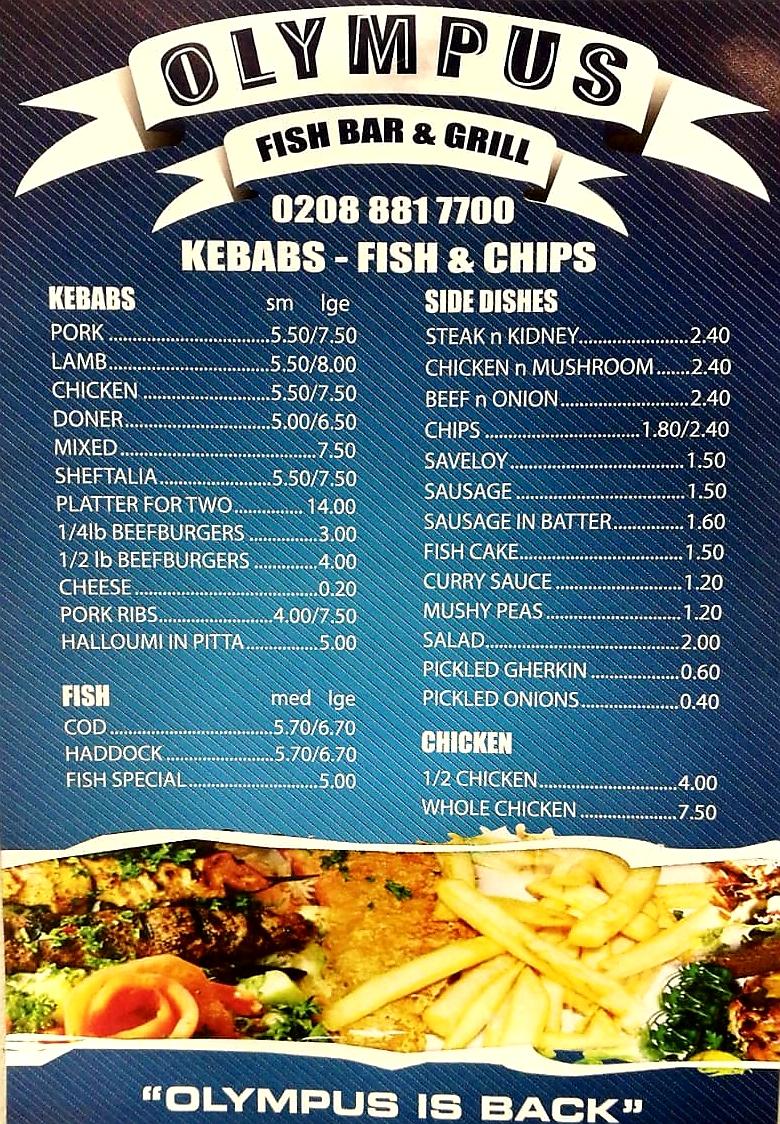 Menu at Olympus Fish Bar & Grill, London, 91 Green Lanes