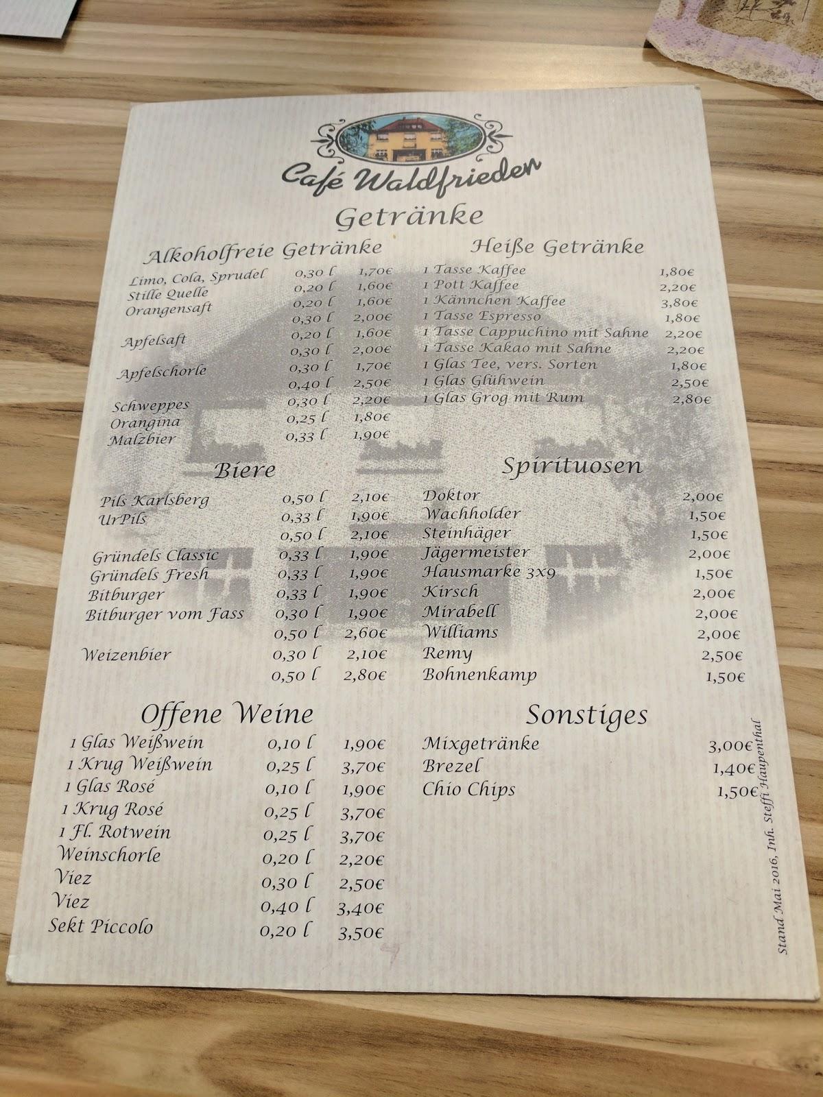 Speisekarte von Café Waldfrieden restaurant Lebach