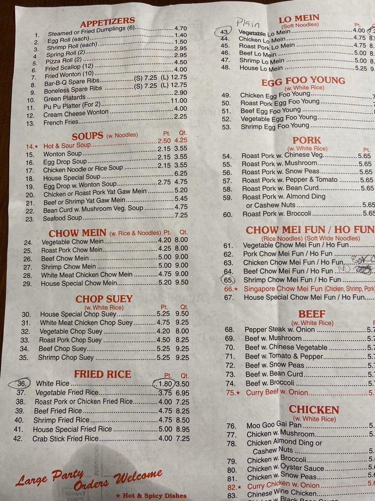 Carta del restaurante Chef King, Atlantic City, Arctic Ave