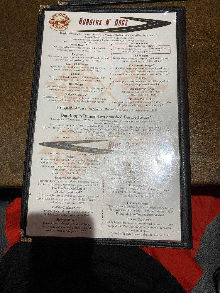 Menu at DaddyO's Grill pub & bar, Phoenix, W Thunderbird Rd
