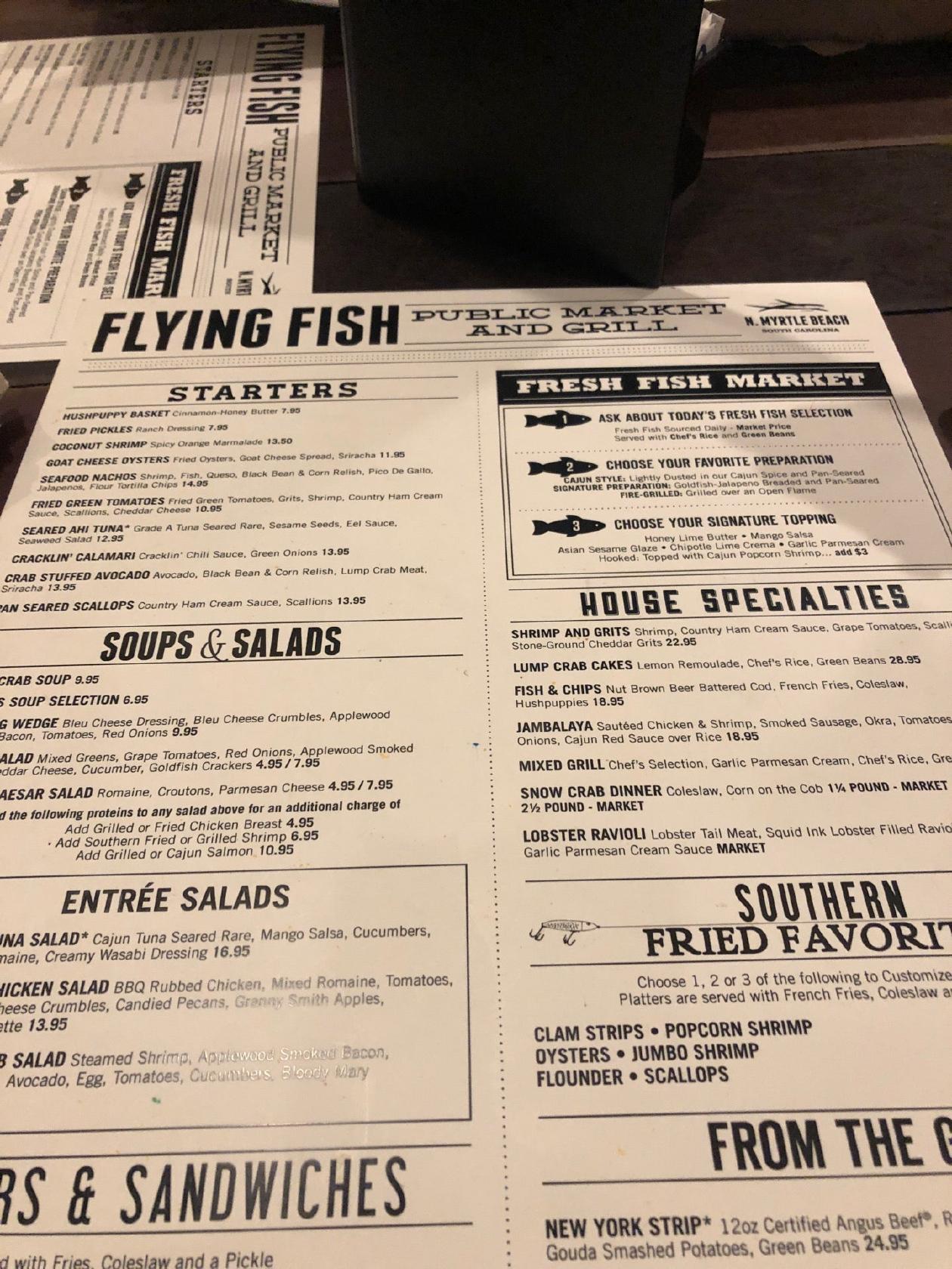 Carta de Flying Fish Public Market & Grill, North Myrtle Beach