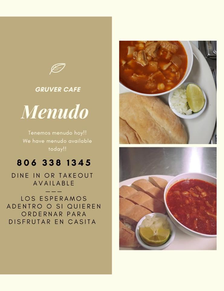 Menu at Gruver Cafe, Gruver