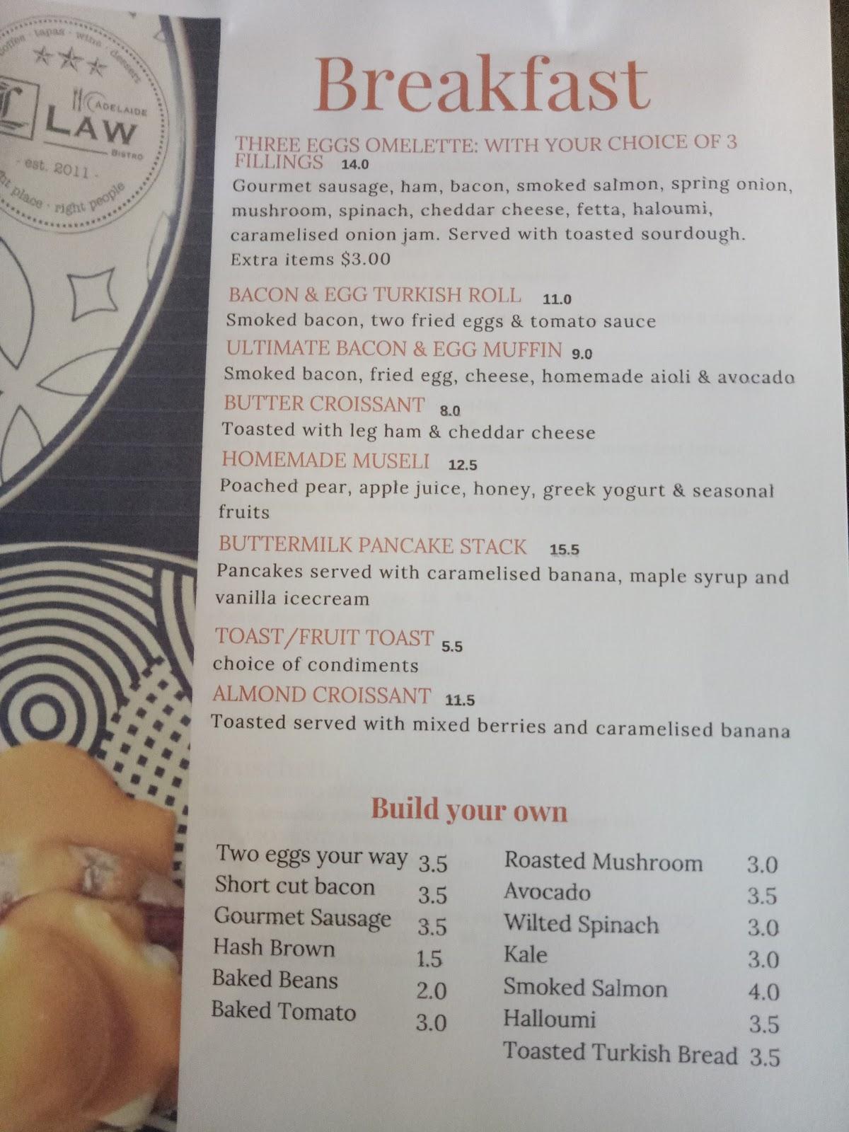 Menu at Lipson Cafe, Port Adelaide