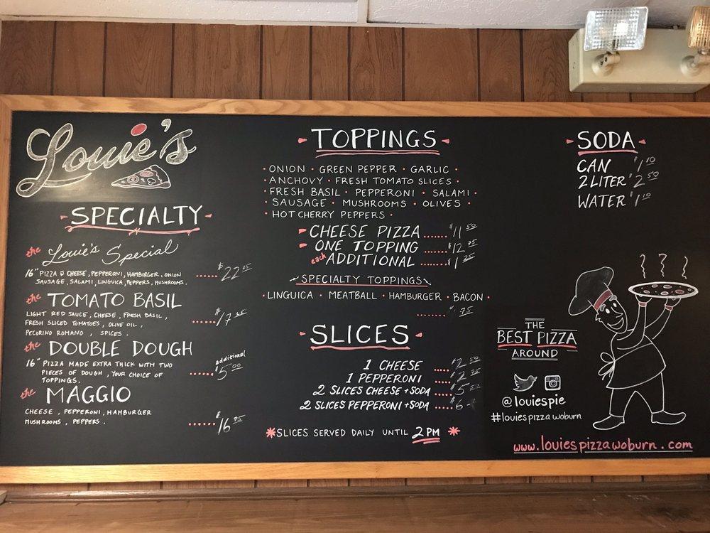 Menu at Louie's Pizza Restaurant, Woburn