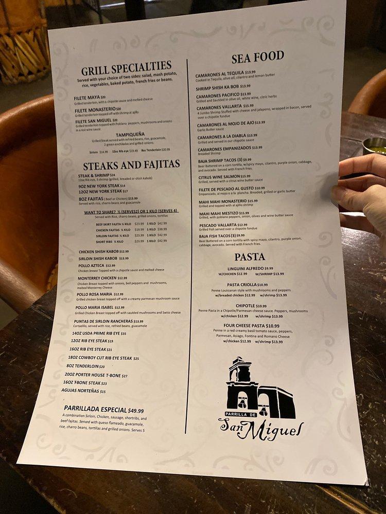 Menu at Parrilla De San Miguel pub & bar, Eagle Pass
