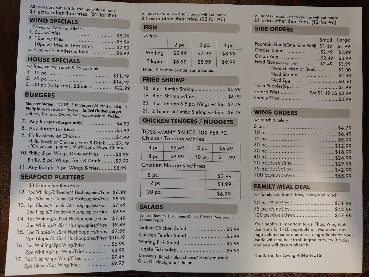 Wing deals nuts menu