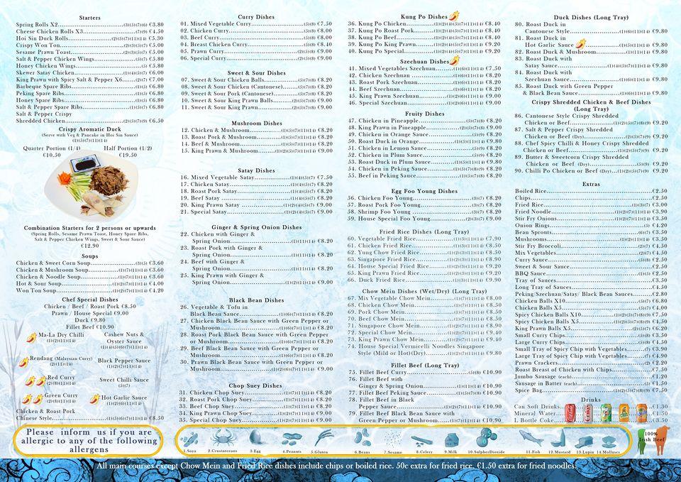 Carta del restaurante Great Wall House, Dublin, 180 Crumlin Road