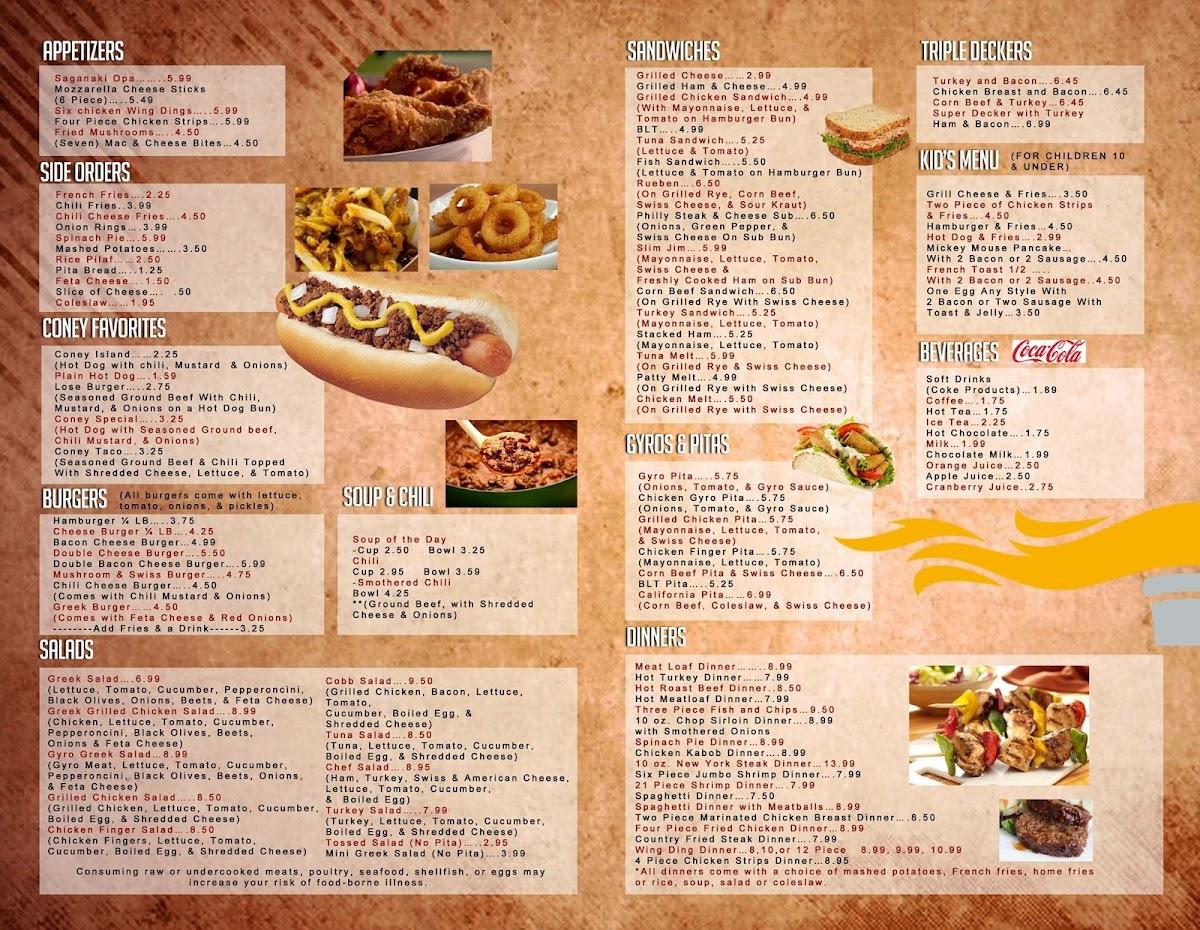 Menu at Olympic Coney Island restaurant, Springfield