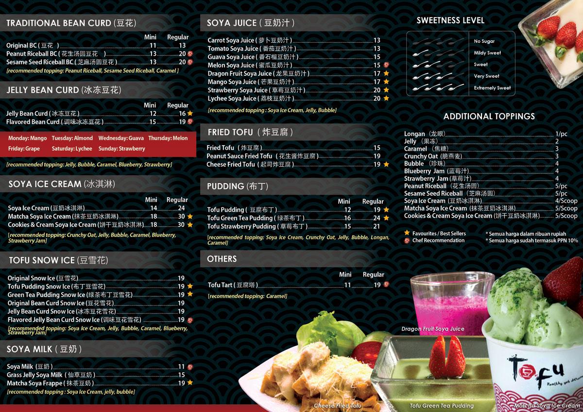 Menu at Tofu Dessert Hut cafe, Raya River