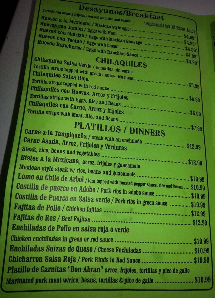 Menu at El Puesto restaurant, Cicero, W 16th St