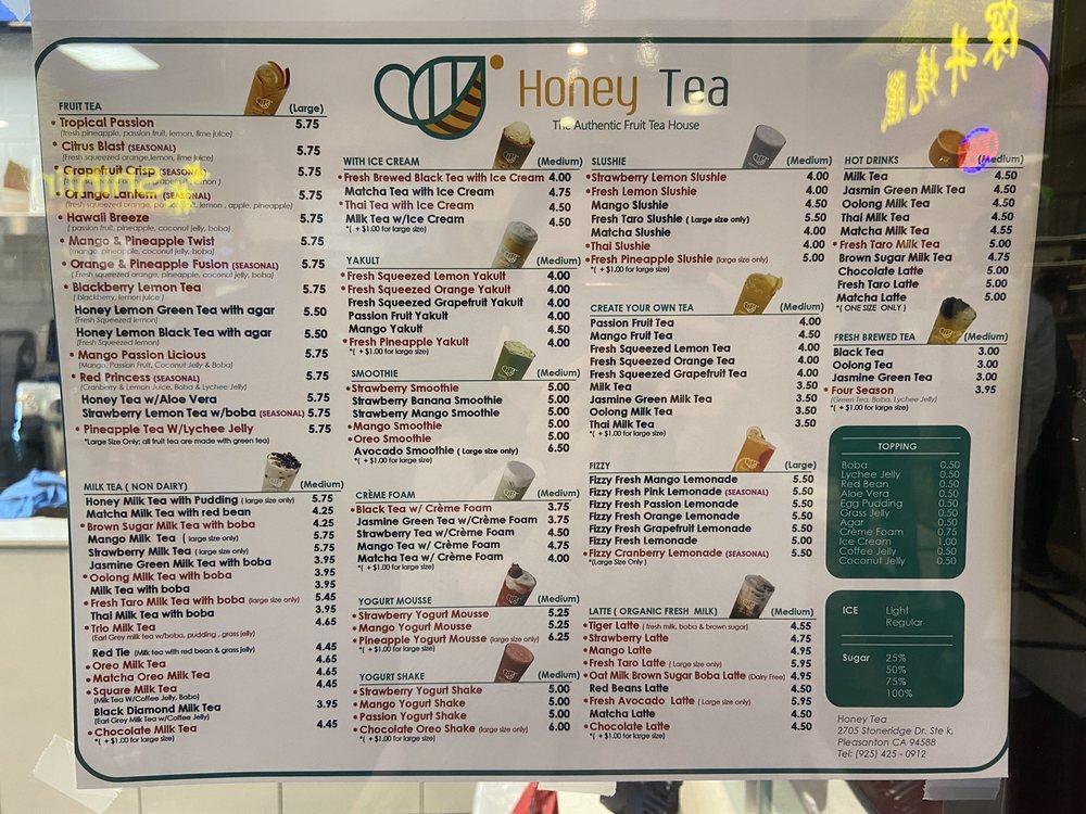 Menu At Honey Tea Pub And Bar Pleasanton 